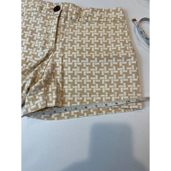 Ann Taylor Loft Womens Geometric Chino Shorts Stretch Mid Rise White Brown SZ 2 - Picture 6 of 8